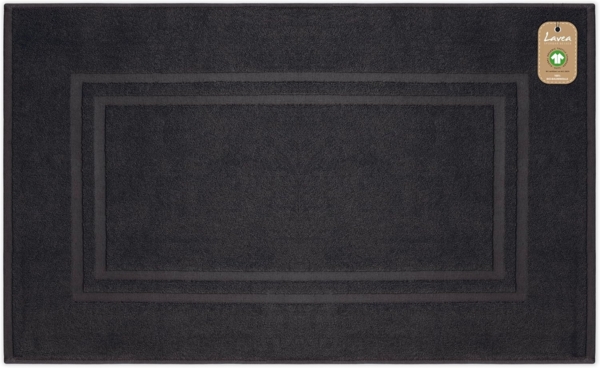 Lavea Badematte Bali, Höhe 3 mm, rutschhemmend, beidseitig nutzbar, strapazierfähig, fußbodenheizungsgeeignet, waschbar, schnell trocknend, Bio-Baumwolle, rechteckig, hochwertiger und nachhaltiger Premium Duschvorleger – saugstarke Faser
