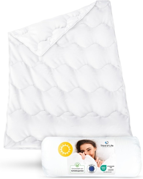Third of Life Sommerbettdecke VERDA - atmungsaktive und luftig leichte Bettdecke, Füllung: 100% recycelte Microfaser, Bezug: 100% recycelte Microfaser, Superweiche Kunstfaser mit Peachskin-Veredelung, recycelte Steppdecke
