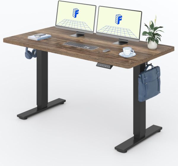 FLEXISPOT Höhenverstellbarer Schreibtisch 140×80cm, mit Haken und 25mm EINTEILIGER Tischplatte, ergonomischer Schreibtisch mit LED-Höhenanzeige und Memory-Funktion (Walnussbraun,Schwarz)