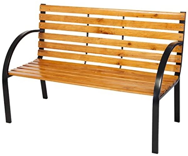 Gartenbank Parkbank Massivholz Metall pulverbeschichtet Natur Hell