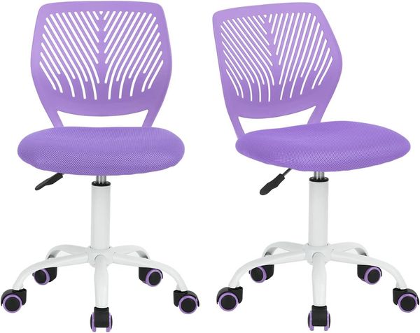 FurnitureR 2 Stück farbenfroher Stuhl, Computersitz, modern und verstellbar, Armlehne und Drehgelenk, Schreibtisch für Kinder, Arbeitszimmer, Arbeitsstuhl, Violett, Metall, Violett, 38,5x40 cm x