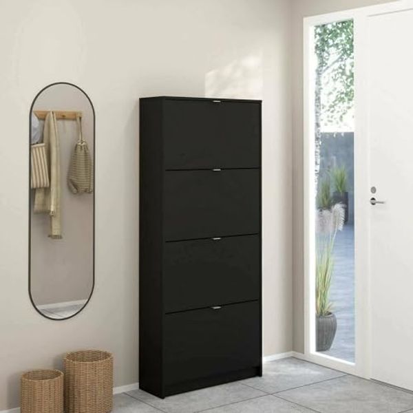 Dmora - Schuhschrank Natalie, Schuhregal, Mehrzweck-Eingangsgarderobe, Möbel für Schuhe, 70x24 h162 cm, Schwarz