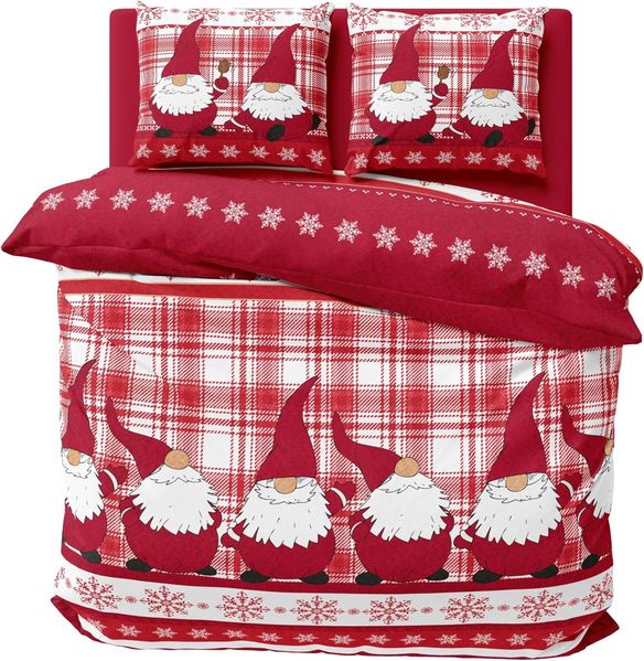 One Home Bettwäsche Wichtel Weihnachten, Fleece, 3 teilig, Christmas kariert, kuschelig flauschig warm weich Winter Doppelbett