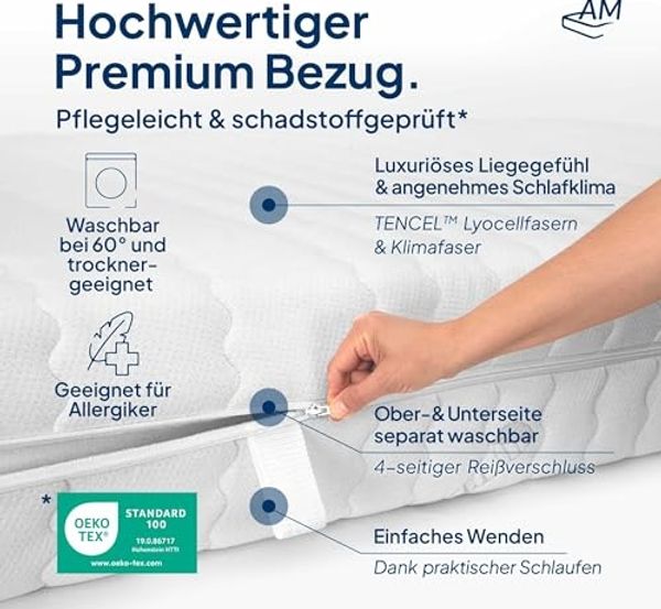 Hochwertige 7-Zonen Taschenfederkernmatratze 90x200 cm H1-24 cm Premiumhöhe - Tonnentaschenfederkernmatratze 90x200 cm - extra weich Bild 5