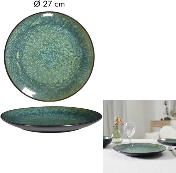 HOME DECO FACTORY, KA0430, Elia Plate in Durable Ceramic, modern and elegant Design, ideal for All Your Meals, Dishwasher Safe, 27 cm, Green and Black Bild 4
