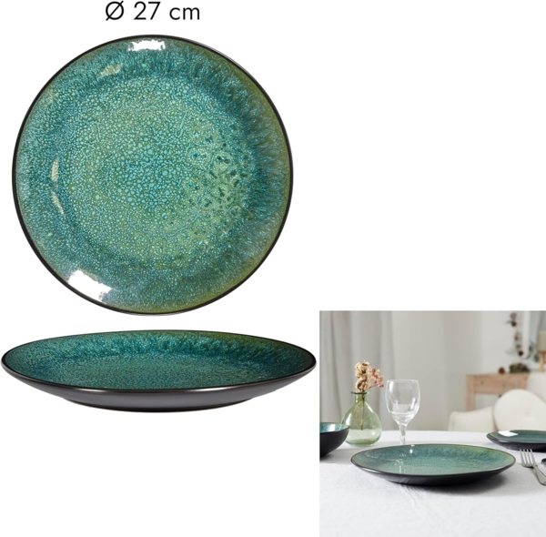 HOME DECO FACTORY, KA0430, Elia Plate in Durable Ceramic, modern and elegant Design, ideal for All Your Meals, Dishwasher Safe, 27 cm, Green and Black Bild 2