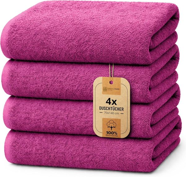 NatureMark 4er Pack Duschtücher, Größe 70x140 cm, Pink, 100% Baumwolle