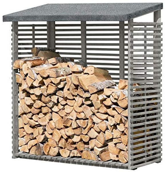 Gartenpirat Kaminholzregal mit Rückwand in grau aus Holz Holzlager Kaminholzregal, BxTxH:188x69x183 cm