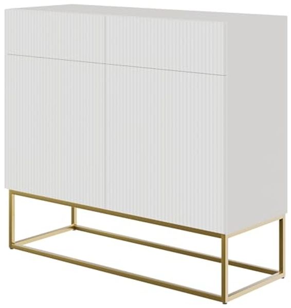 Selsey Veldio - Sideboard 2-türig mit 2 Schubladen, Weiß mit goldenem Metallgestell, 100 cm breit