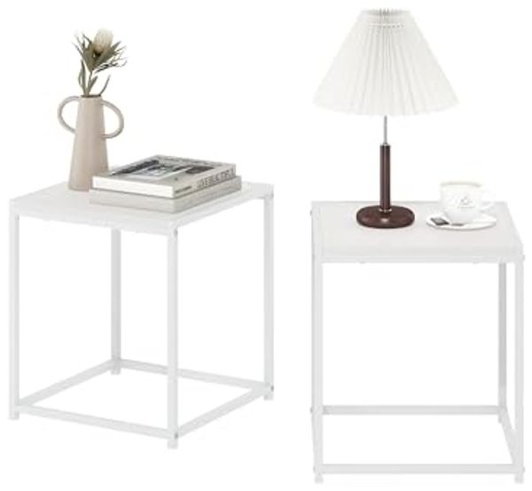 Furinno CAMNUS Beistelltisch, 2er-Set Beistelltische, Nachttisch, Nachtkommode für Wohnzimmer, Schlafzimmer, Weiß