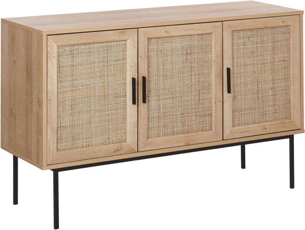 Sideboard heller Holzfarbton 3 Rattan-Türen PASCO