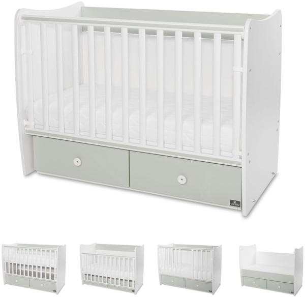 Lorelli Babybett MATRIX NEW Kinderbett 120 x 60 cm, 2 Ebenen, 2 Schubladen grün