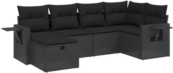 vidaXL 6-tlg. Garten-Sofagarnitur mit Kissen Schwarz Poly Rattan 3263791