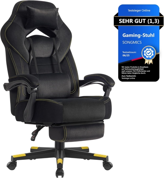 Gaming-Stuhl, ergonomischer Computerstuhl, Bürostuhl, mit Fußstütze, Kopfkissen, Lendenkissen, Oberfläche aus Samt