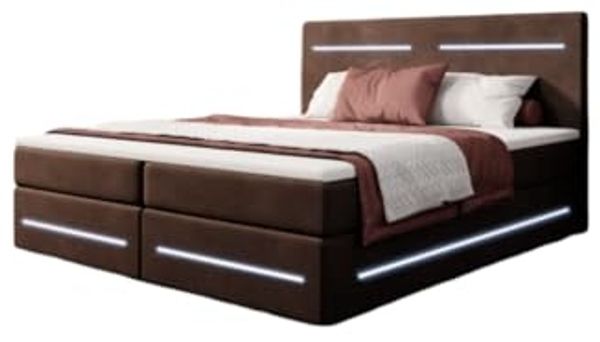 Boxspringbett Lara mit Stauraum und LED (Samt) 140x200 Braun H2