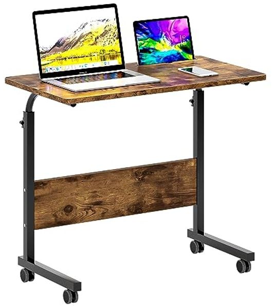 sogesfurniture 80cm Rollbarer Laptop-Schreibtisch, höhenverstellbar, Sofa-Arbeitsplatz, mobiler Sofa-Beistelltisch mit Tablet-Steckplatz und Rollen, tragbarer Stehtisch, Laptoptisch