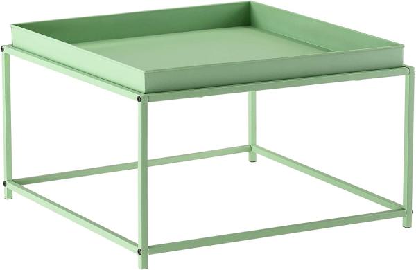 [en. casa] Tabletttisch 36 x 59 x 59 cm Beistelltisch mit abnehmbaren Tablett Wohnzimmertisch Couchtisch Metall Hellgrün
