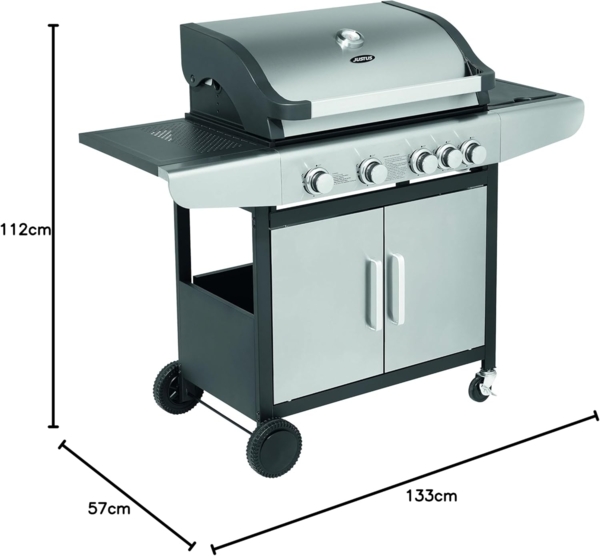 Justus 'Ares 4 SU' BBQ Gasgrill, 4+1 Brenner, Edelstahl silber, 133 x 57 x 112 cm Bild 5
