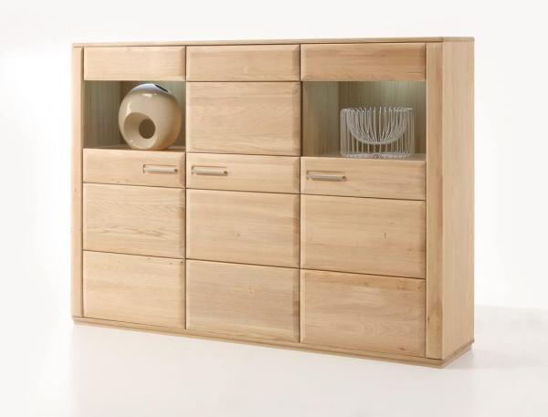 Highboard Senta 2 Eiche bianco teilmassiv 179x131x38cm Schrank Vitrine ohne Beleuchtung