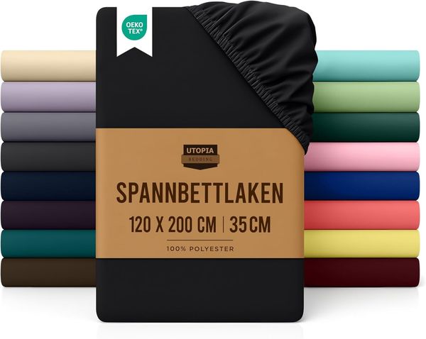 Utopia Bedding - Spannbettlaken 120x200 cm - Schwarz - Oeko-Tex Zertifiziertes Gebürstete Polyester-Mikrofaser Spannbetttuch - 35 cm Tiefe Tasche