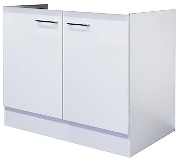 Flex-Well Spülenunterschrank Spülenunterschrank ohne Arbeitsplatte - 100 cm breit - Weiß – Nawa