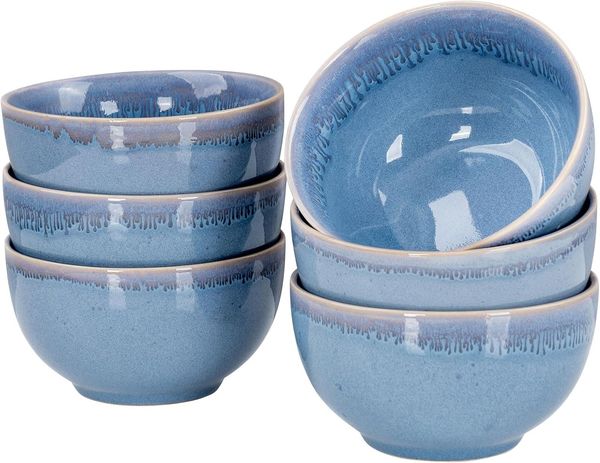 Levandeo® Tafelservice, 6er Set Steingut Schale Ø14cm Blau Salat Schüssel 6 Personen