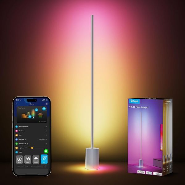 Govee RGBIC Stehlampe, LED-Stehlampe mit über 64 Szenen, DIY-Modus, Musiksynchronisation, 1700 Lumen, Moderne Lampe für Schlafzimmer, Arbeit mit Alexa und Google Assistant, App-Steuerung, Grau, H607C