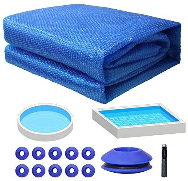 Pool Solarfolie Solarplane Abdeckplane Poolheizung Wärmeplane Blau 600x400cm Schwimmbadabdeckung PVC-Abdeckung Wärmeabdeckung Kunststoffösen PVC