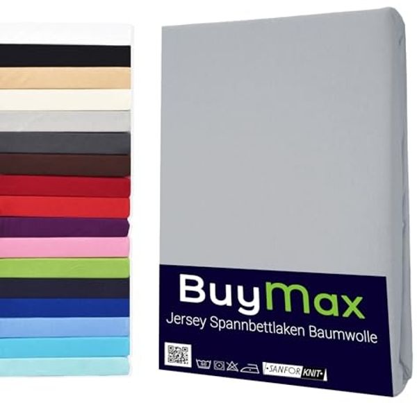 Buymax Topper Spannbettlaken 160x200 cm Spannbetttuch 100% Baumwolle Jersey für Matratzentopper bis 12 cm Matratzenhöhe Bettlaken für Boxspringbett Topper, Silber