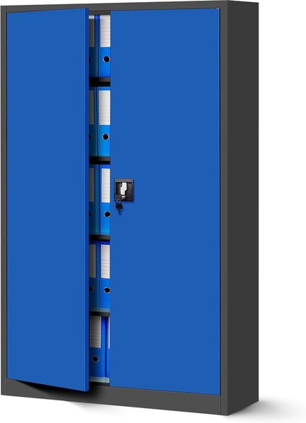 Büroschrank C001II Aktenschrank XXL Metallschrank Flügeltüren Stahlblech Pulverbeschichtung 185 x 115 x 40 cm (anthrazit/blau)