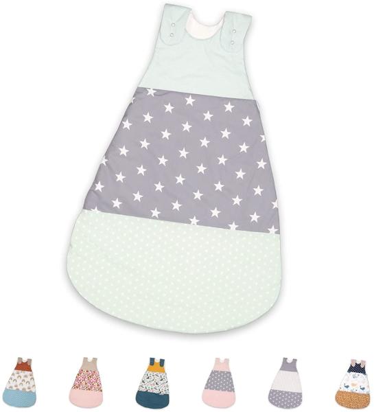 ULLENBOOM ® Schlafsack Baby Winter, 0 bis 3 Monate 56/62 Mint Grau (Made in EU) - Baby Schlafsack ganzjährig für Frühling, Herbst und Winter, Babyschlafsack mit 2,5 TOG