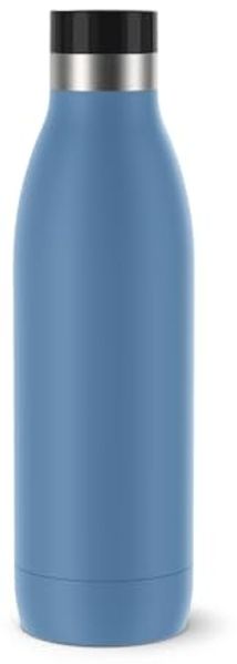 Emsa Bludrop Isolier-Trinkflasche, 0,7 Liter, 100% dicht, Quick-Press Verschluss, Ergonomischer 360° Trinkgenuss, 12h warm, 24h kühl, einfache Reinigung, Edelstahl, Pulverbeschichtung, Blau, N3112200