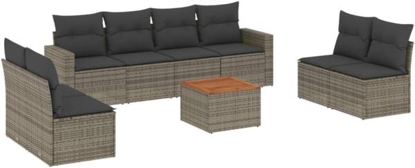 vidaXL 9-tlg. Garten-Sofagarnitur mit Kissen Grau Poly Rattan 3224086