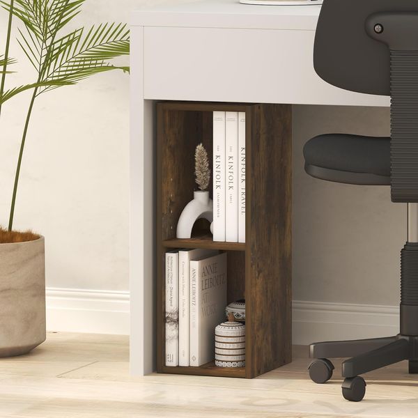 Furinno Fulda Bücherregal, 2-stöckiges schmales Bücherregal, Regal mit 8-Zoll breitem Stauraum, 23,6(T) x 20,0(B) x 53,8(H) cm, für Wohnzimmer, Schlafzimmer, Home Office, Amber-Kiefer