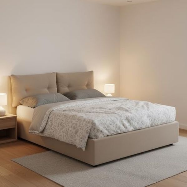 Talamo Italia - Doppelbett Emily, Bettkasten mit Kunstlederbezug, 100 % Made in Italy, Öffnung vorne, inklusive Matratze 120x190 cm, Taupe