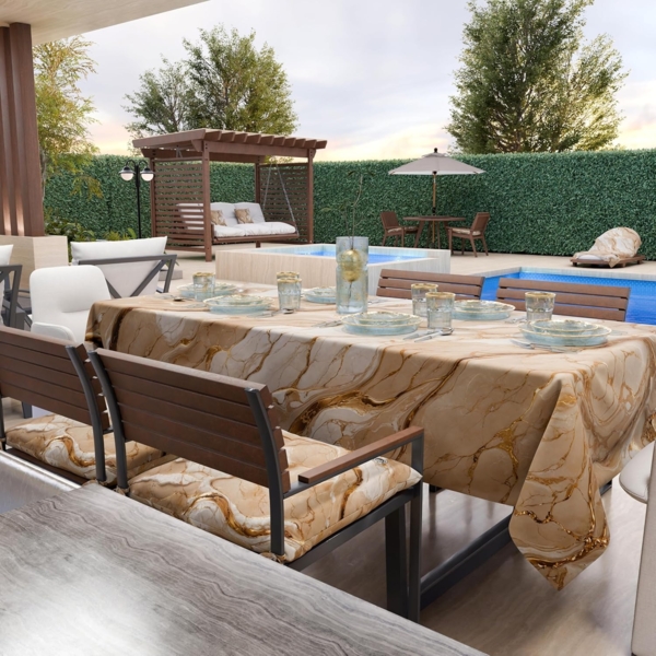 PETTI Artigiani Italiani - Schmutzabweisende Tischdecke, rechteckig, für Küche, elegant, Marmor-Effekt, Beige, für 12 Plätze (140x240 cm), 100% Made in Italy Bild 3