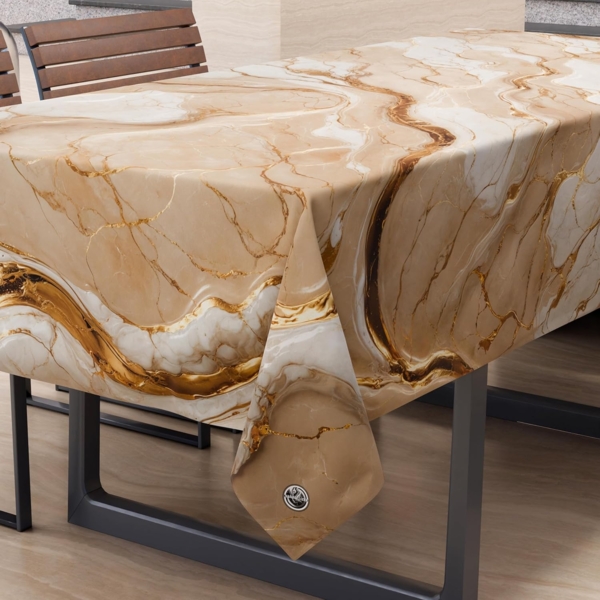 PETTI Artigiani Italiani - Schmutzabweisende Tischdecke, rechteckig, für Küche, elegant, Marmor-Effekt, Beige, für 12 Plätze (140x240 cm), 100% Made in Italy Bild 1