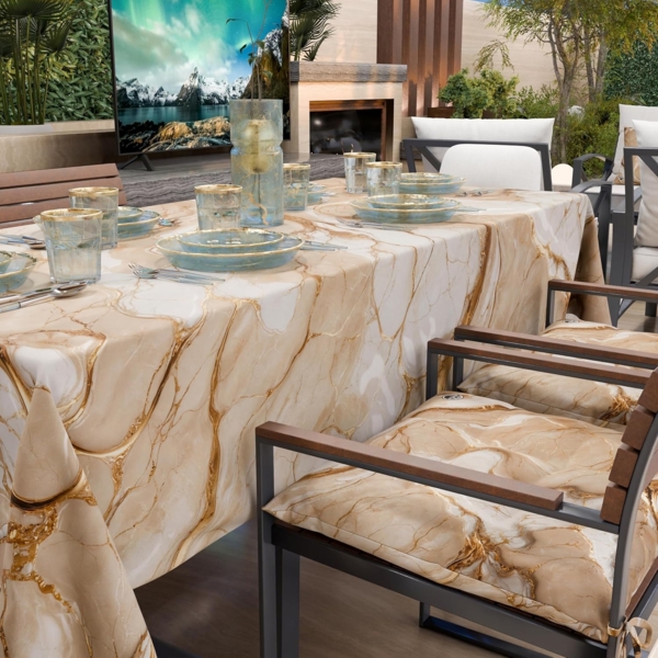 PETTI Artigiani Italiani - Schmutzabweisende Tischdecke, rechteckig, für Küche, elegant, Marmor-Effekt, Beige, für 12 Plätze (140x240 cm), 100% Made in Italy Bild 4
