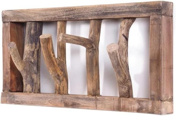 DESIGN DELIGHTS RUSTIKALE WANDGARDEROBE Limb | 45x23x~10-13 cm (BxHxT), Treibholz | Hakenleiste | Farbe: 01 Natur-Vintage