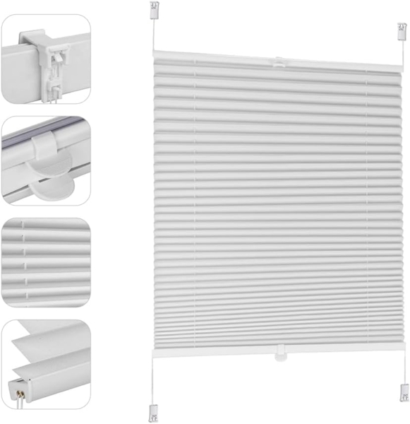 Sekey Plissee ohne Bohren Verdunkelung, Fenster Plissee Klemmfix Jalousie 100 cm breit, Verspannt Blickdicht Sonnenschutz Fensterollo, 100x130 cm, Weiß