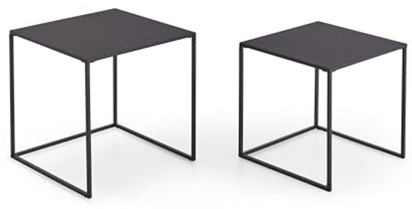 Homes & Jones Beistelltisch Bianca 2er Set 38x38x41 cm & 34x34x37 cm aus schwarzem Metall - Runde Couchtische im modernen Industrial Design - Praktische Ablagetische für Wohnzimmer, Flur &Schlafzimmer