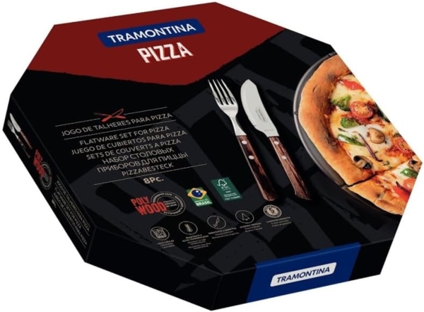 Tramontina Besteck-Set Pizzabesteck Set für 4 Personen - 4x Pizzamesser, 4x Pizzagabeln (8-tlg), 4 Personen, Edelstahl, 8-tlg, rostfreier Edelstahl, FSC, spülmaschinenfest Bild 5