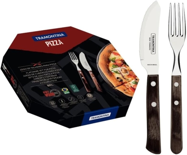 Tramontina Besteck-Set Pizzabesteck Set für 4 Personen - 4x Pizzamesser, 4x Pizzagabeln (8-tlg), 4 Personen, Edelstahl, 8-tlg, rostfreier Edelstahl, FSC, spülmaschinenfest Bild 2