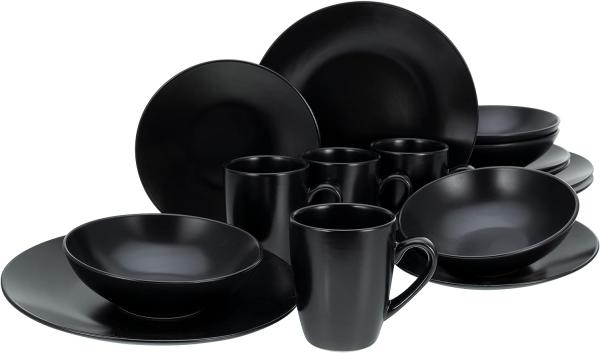 CreaTable 25833 Kombiservice Black Matt für 4 Personen, Steinzeug, schwarz (1 Set, 16-teilig)