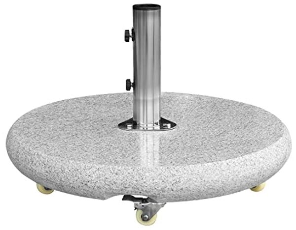 Sonnenschirmständer rund 90 kg hellgrau poliert , 360 Grad Rollen + Flanschrohr (Komplettset)