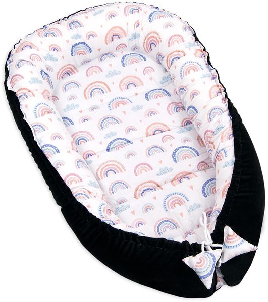 PIMKO Multifunktionale 2seitig Babynest Kuschelnest Kokon für Babys Nestchen antiallergischre Neugeborene Kokon Reisebett 55x90 cm Baumwolle und VELVET (Schwarz)
