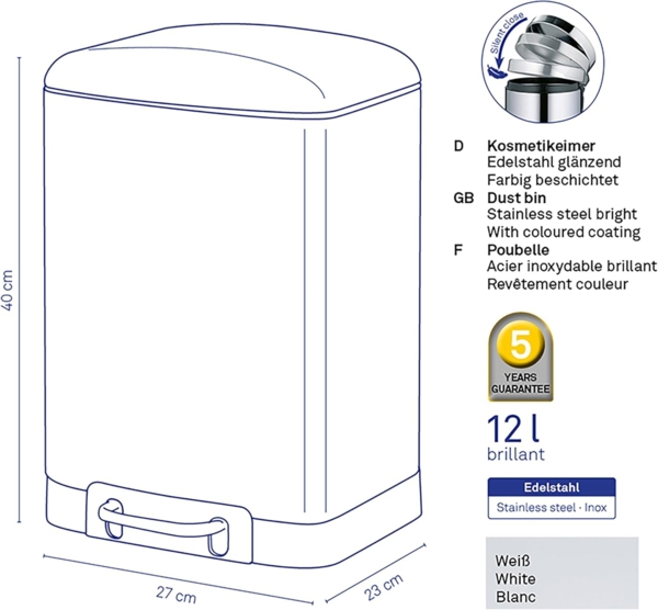 Kela 'Davino' Treteimer, 12 L, Edelstahl, weiß Bild 3