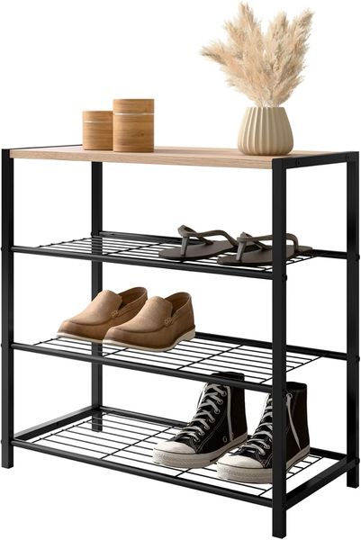 Schuhschrank Stonzi (Farbe: Schwarz / Schwarz + Holz)