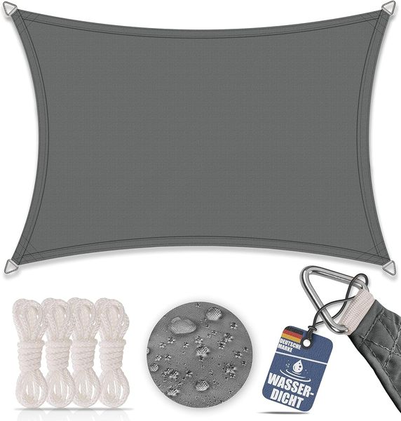 Sonnensegel aus 100% Polyester graphit, 3x4 m, Rechteck