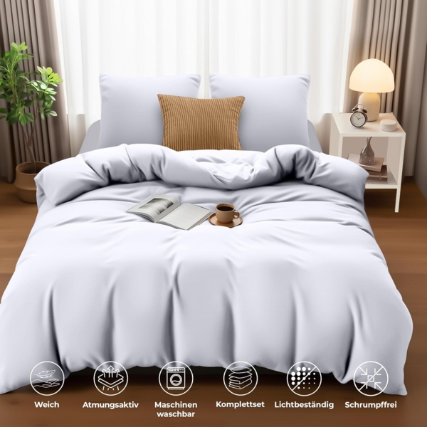 Utopia Bedding Bettwäsche Set - Mikrofaser Bettbezug 260x240 cm + 2 Kissenbezüge 65x65 cm - Weiß Bild 5